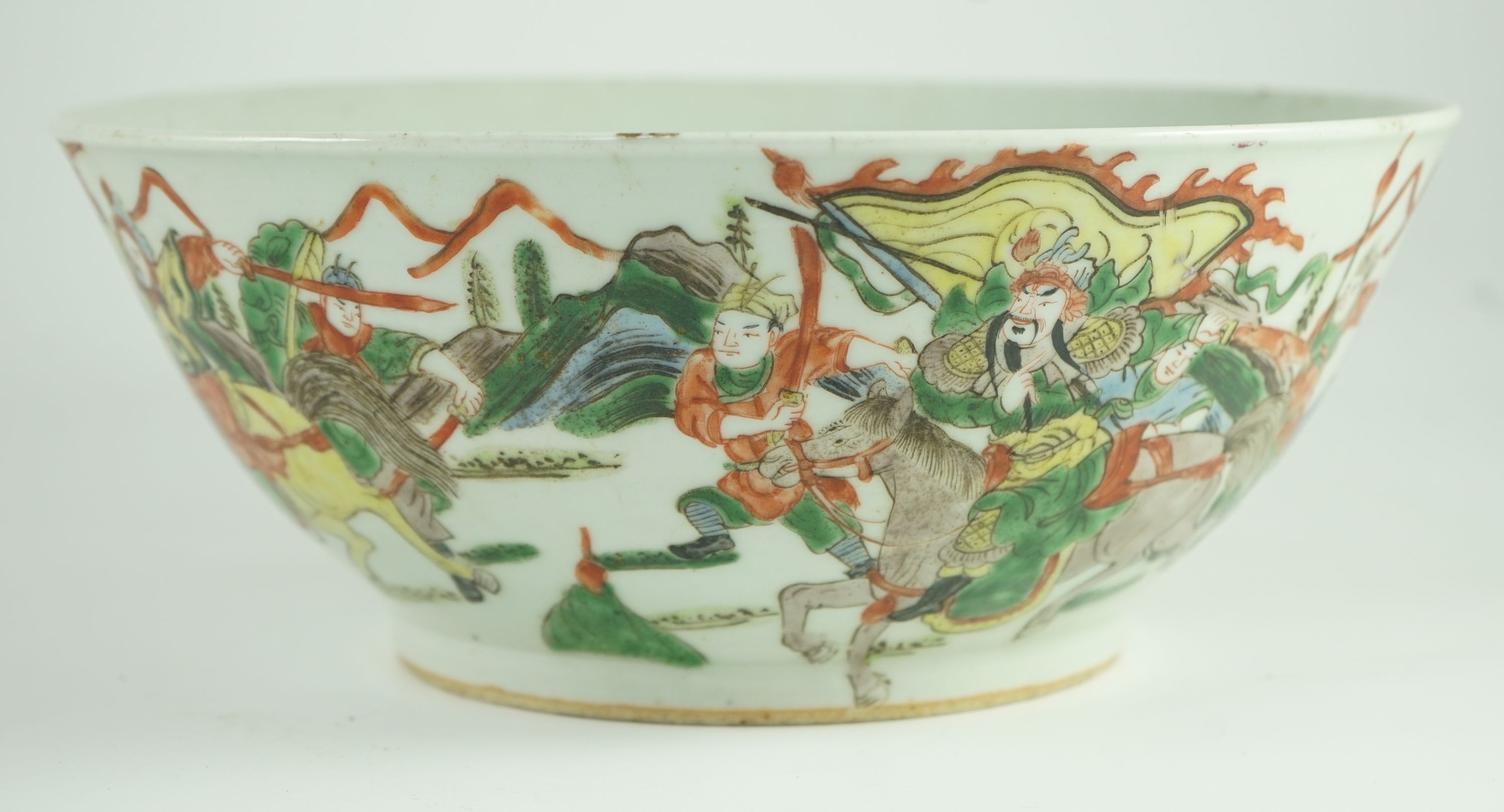 A Chinese famille verte ‘warriors’ bowl, 19th century, 29.7 cm diameter